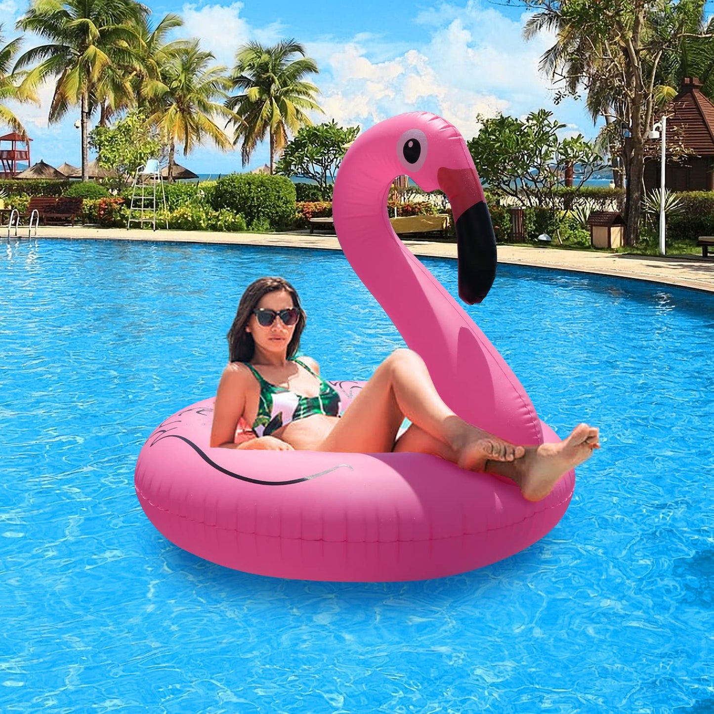 FlyfreeU Flamingo Inflatable Pool Float with Lights – 42-Inch Solar-Powered Lounger for Adults