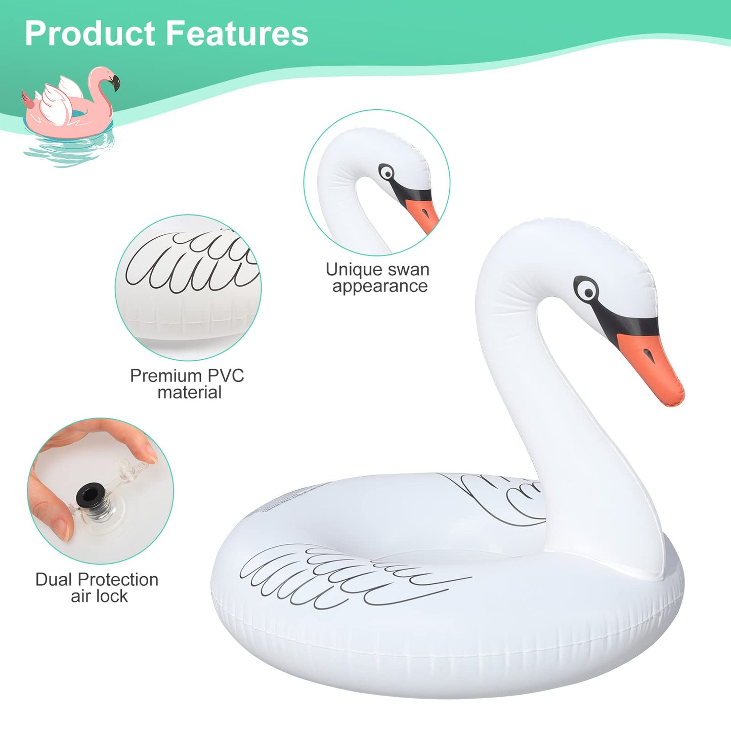 FlyfreeU 42-Inch Inflatable Swan Pool Float with Solar LED Color-Changing Lights