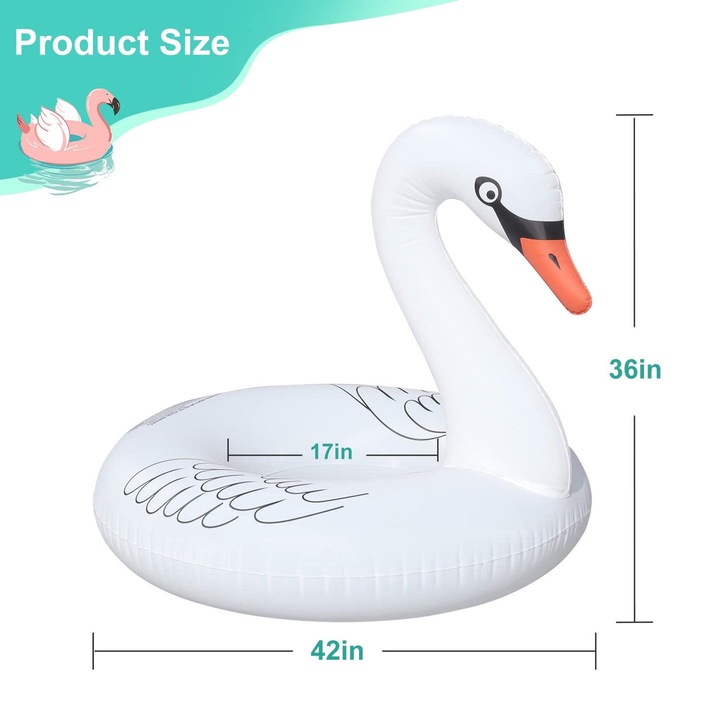 FlyfreeU 42-Inch Inflatable Swan Pool Float with Solar LED Color-Changing Lights
