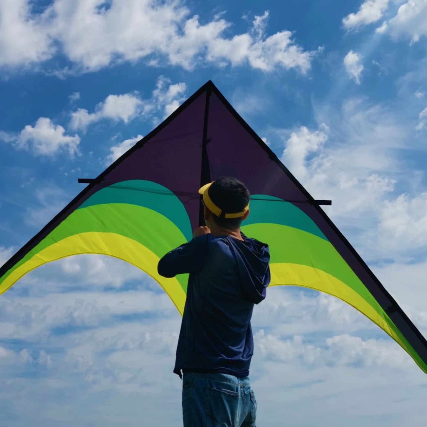 Flying Hoofer Giant Delta Kite for Adults - Easy to Fly, 9ft with 98ft Tail (Black & Green)