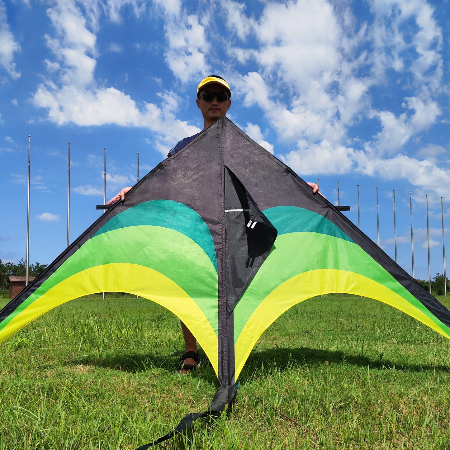 Flying Hoofer Giant Delta Kite for Adults - Easy to Fly, 9ft with 98ft Tail (Black & Green)