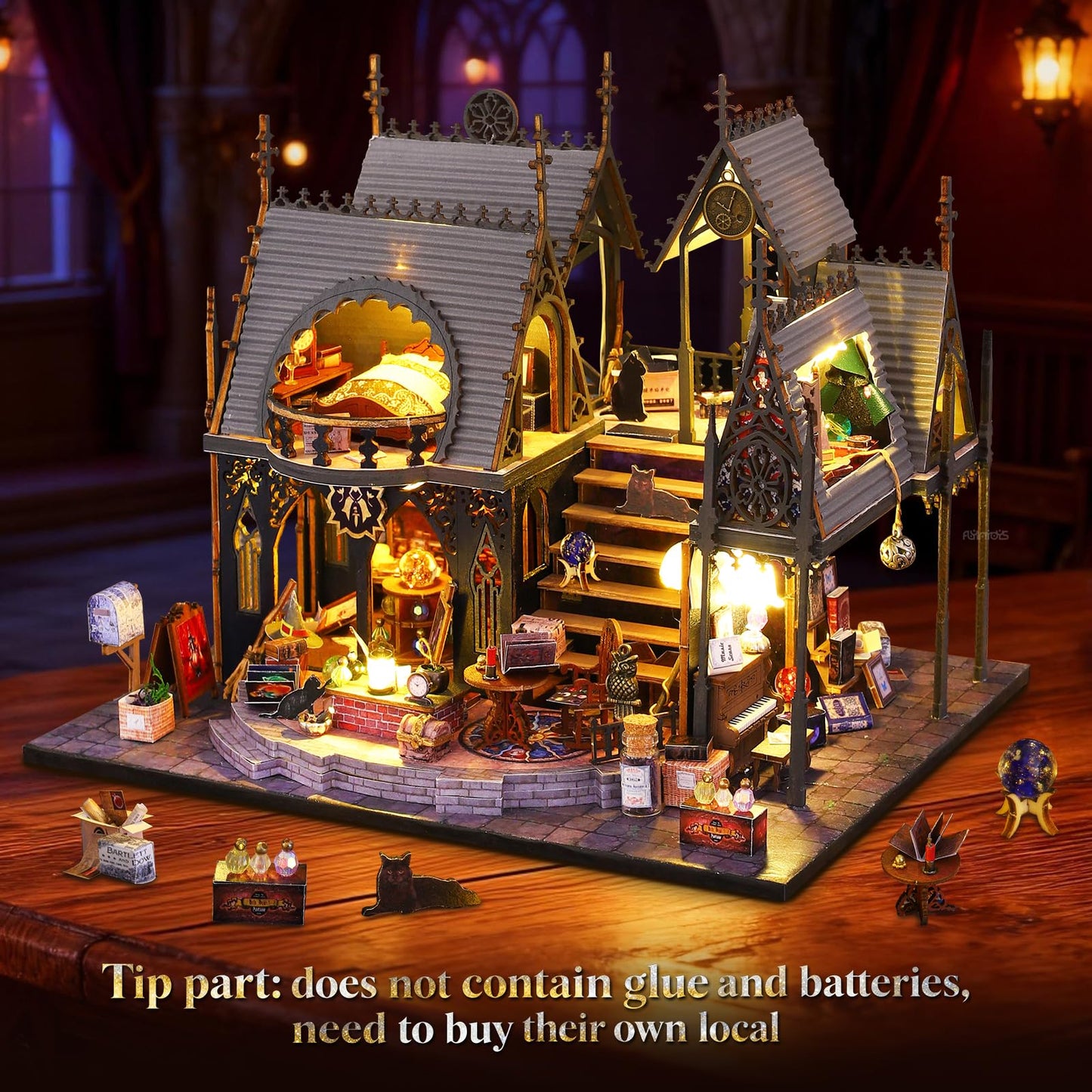 FLYINTOYS Luna's Magic House Kit – DIY Miniature Dollhouse with LED Light and Furnishings