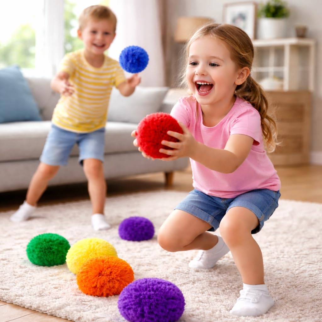FLYIO 12-Pack Soft Fleece Balls — 4-Inch Rainbow Indoor Dodgeball Set
