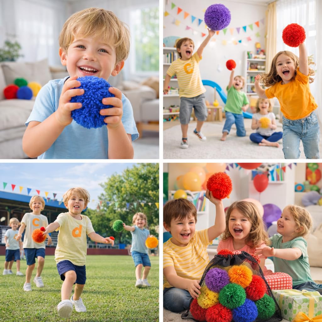 FLYIO 12-Pack Soft Fleece Balls — 4-Inch Rainbow Indoor Dodgeball Set