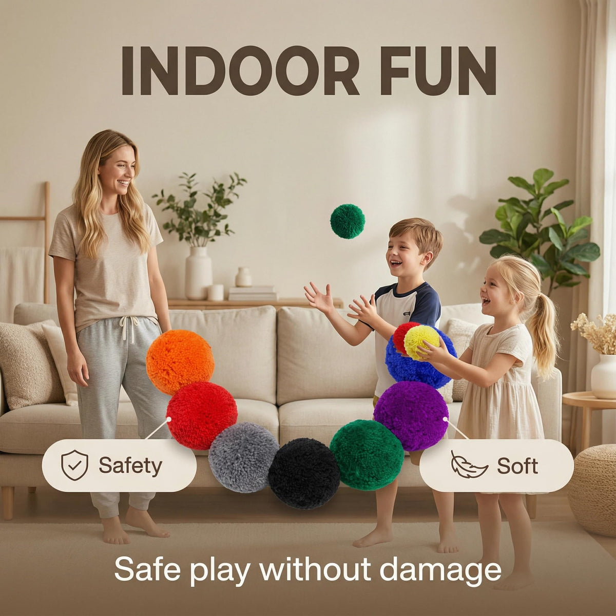 FLYIO 12-Pack Soft Fleece Balls — 4-Inch Rainbow Indoor Dodgeball Set