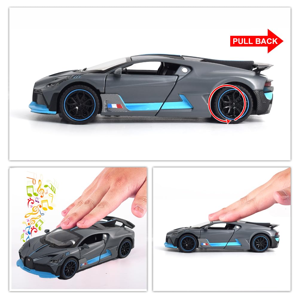 FLYKIRIN 1:32 Bugatti Divo Diecast Car – Light & Sound Pull-Back Model (Divo-Grey)