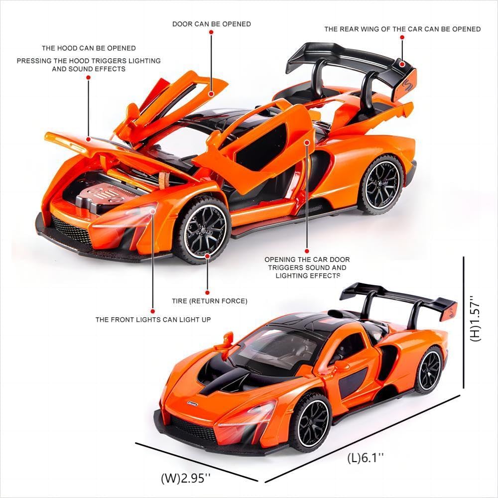 FLYKIRIN Fast & Furious 1:32 McLaren Senna Diecast Car — Light & Pull-Back (Orange)
