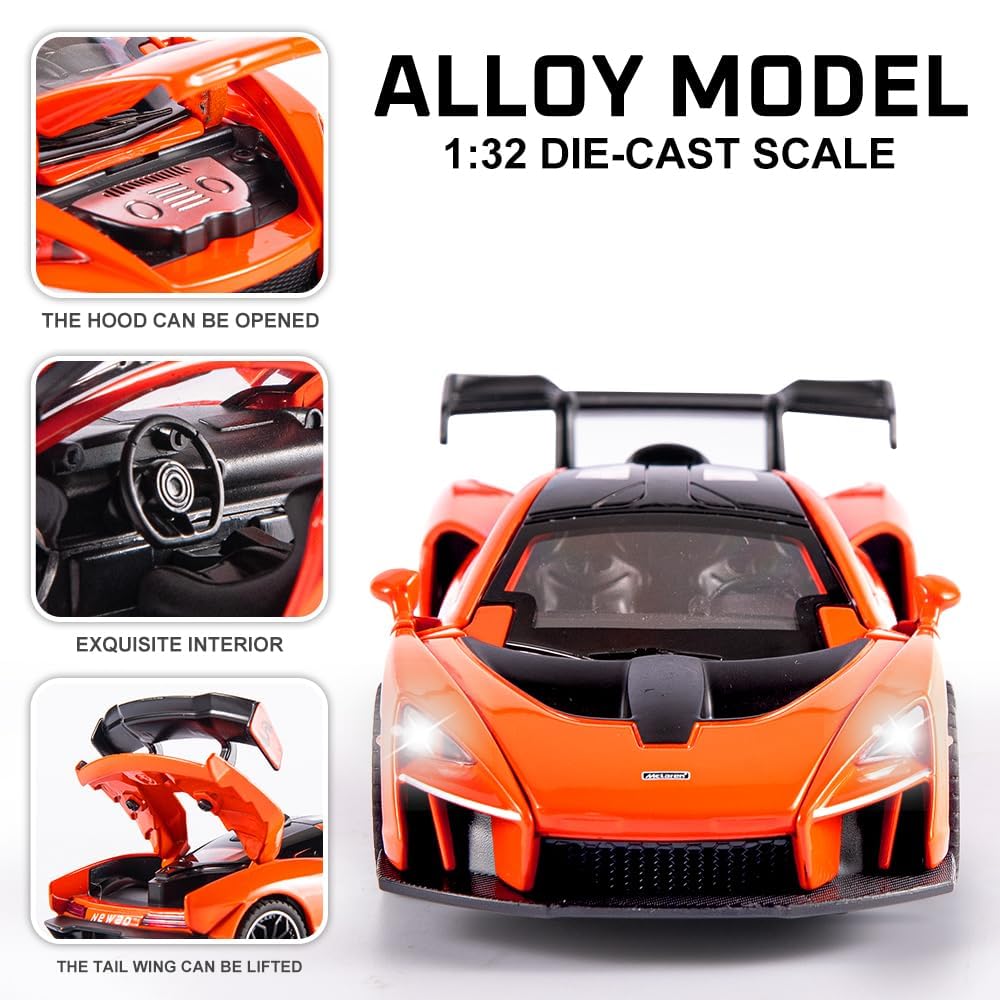 FLYKIRIN Fast & Furious 1:32 McLaren Senna Diecast Car — Light & Pull-Back (Orange)