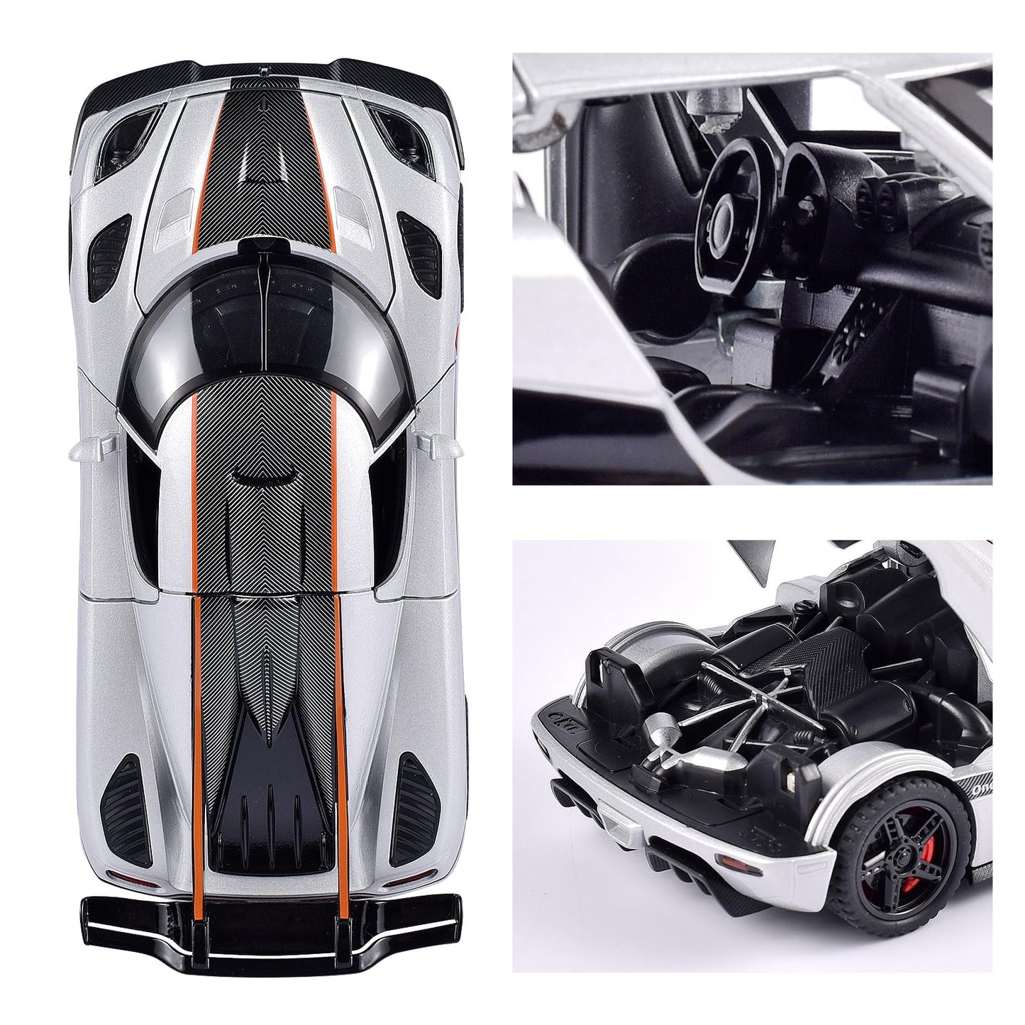 FLYKIRIN Koenigsegg One Diecast Car 1/32 – Lights, Pull-Back, Silvery Finish (Gift-ready)