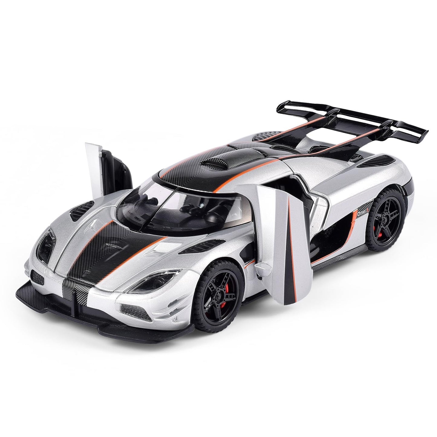 FLYKIRIN Koenigsegg One Diecast Car 1/32 – Lights, Pull-Back, Silvery Finish (Gift-ready)