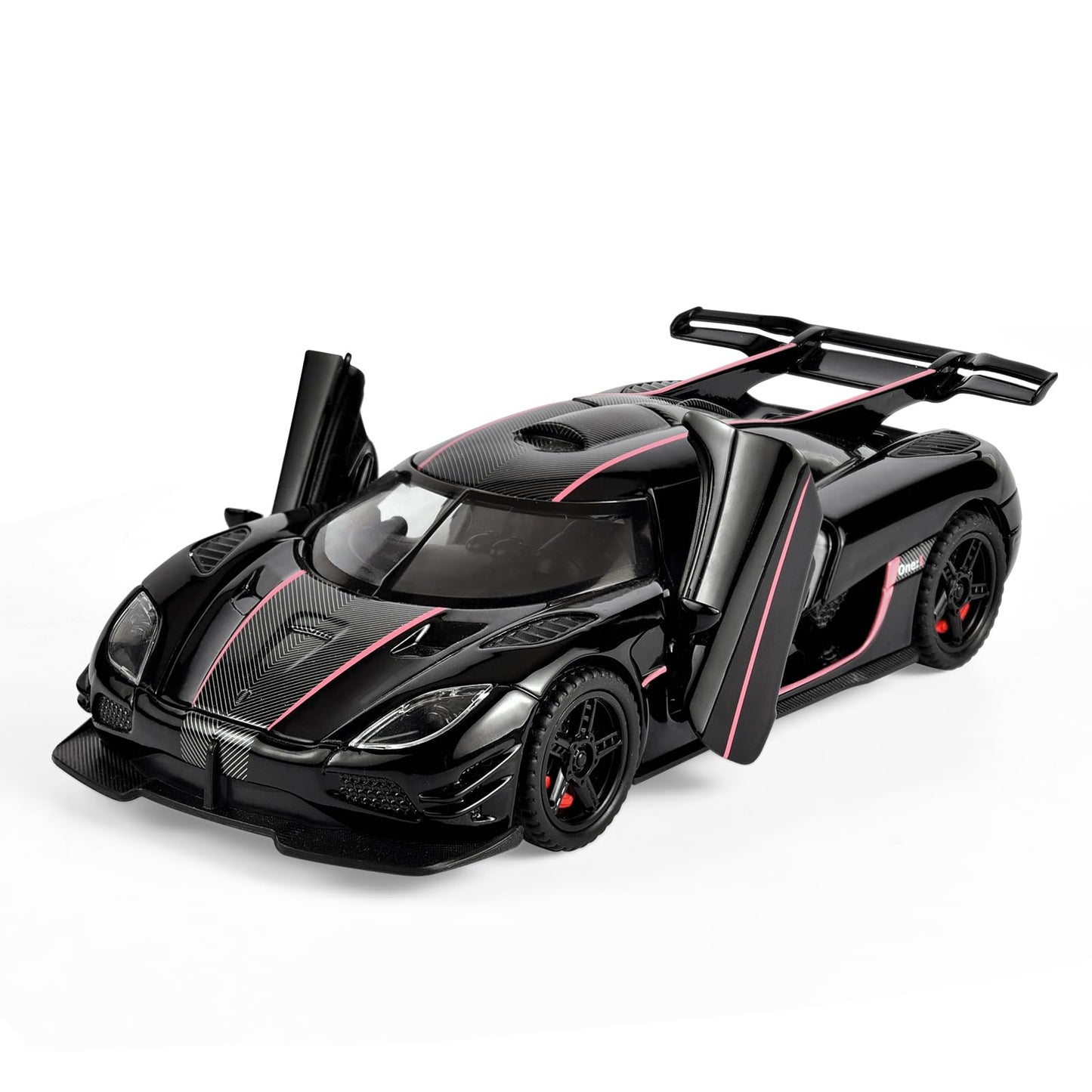 FLYKIRIN Koenigsegg One Diecast Car – 1/32 Scale with Pull-Back, Lights & Sounds (Black)
