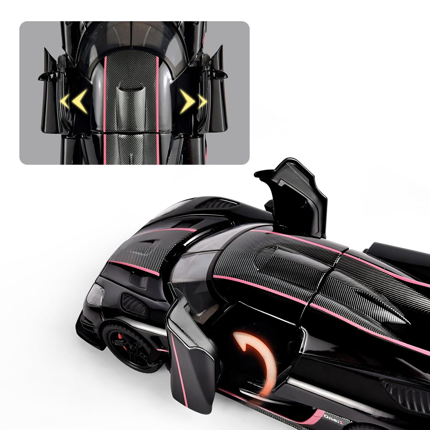 FLYKIRIN Koenigsegg One Diecast Car – 1/32 Scale with Pull-Back, Lights & Sounds (Black)