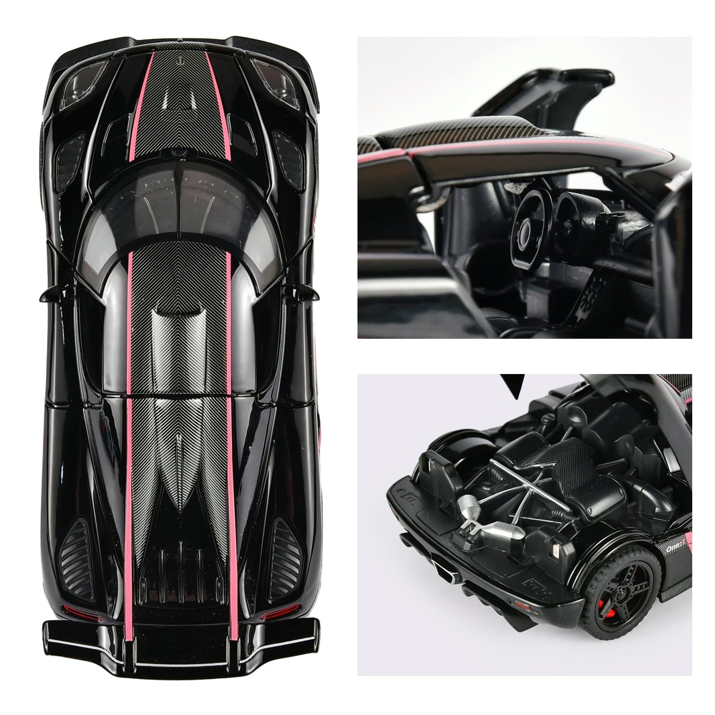 FLYKIRIN Koenigsegg One Diecast Car – 1/32 Scale with Pull-Back, Lights & Sounds (Black)