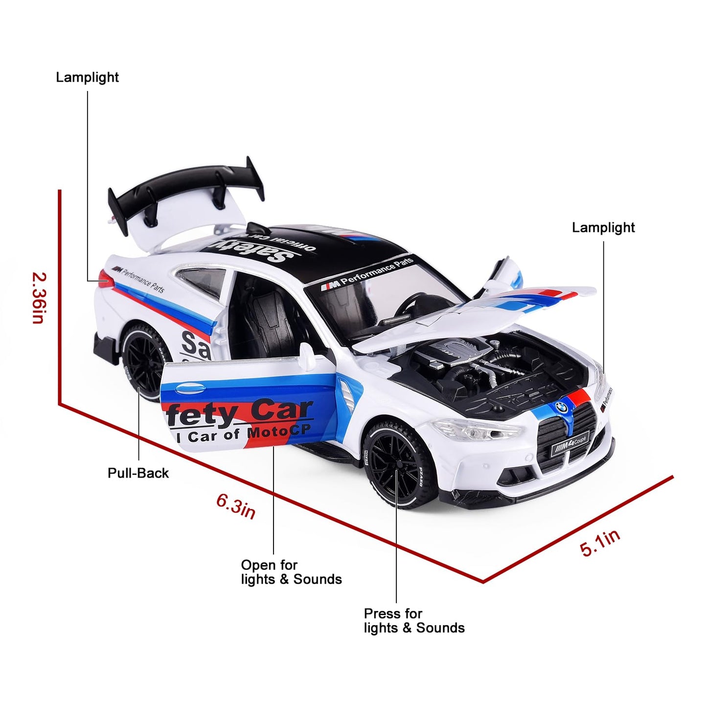 FLYKIRIN 1:32 M4 Diecast Car – Light, Sound & Pull-Back (White)
