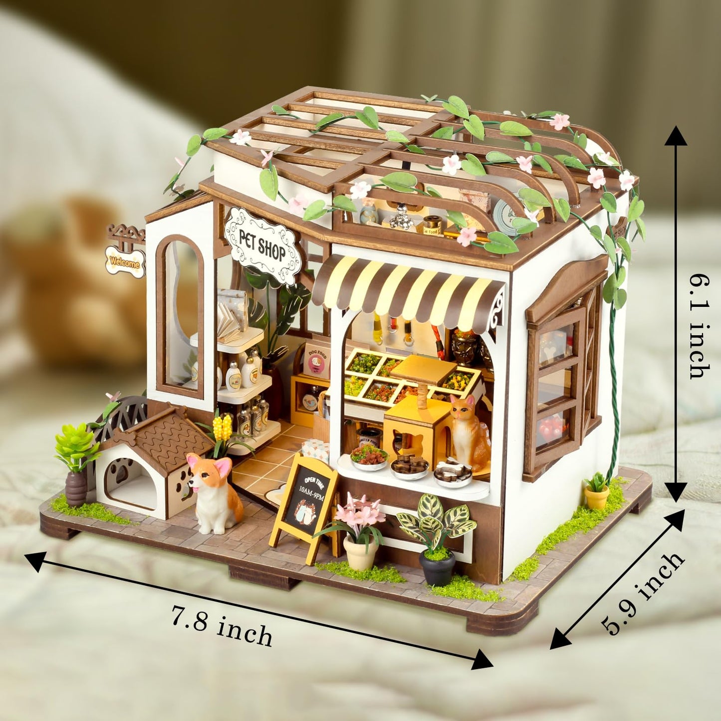 FLYNOVA DIY Miniature House Kit with LED — Pet Shop Dollhouse for Adults & Teens