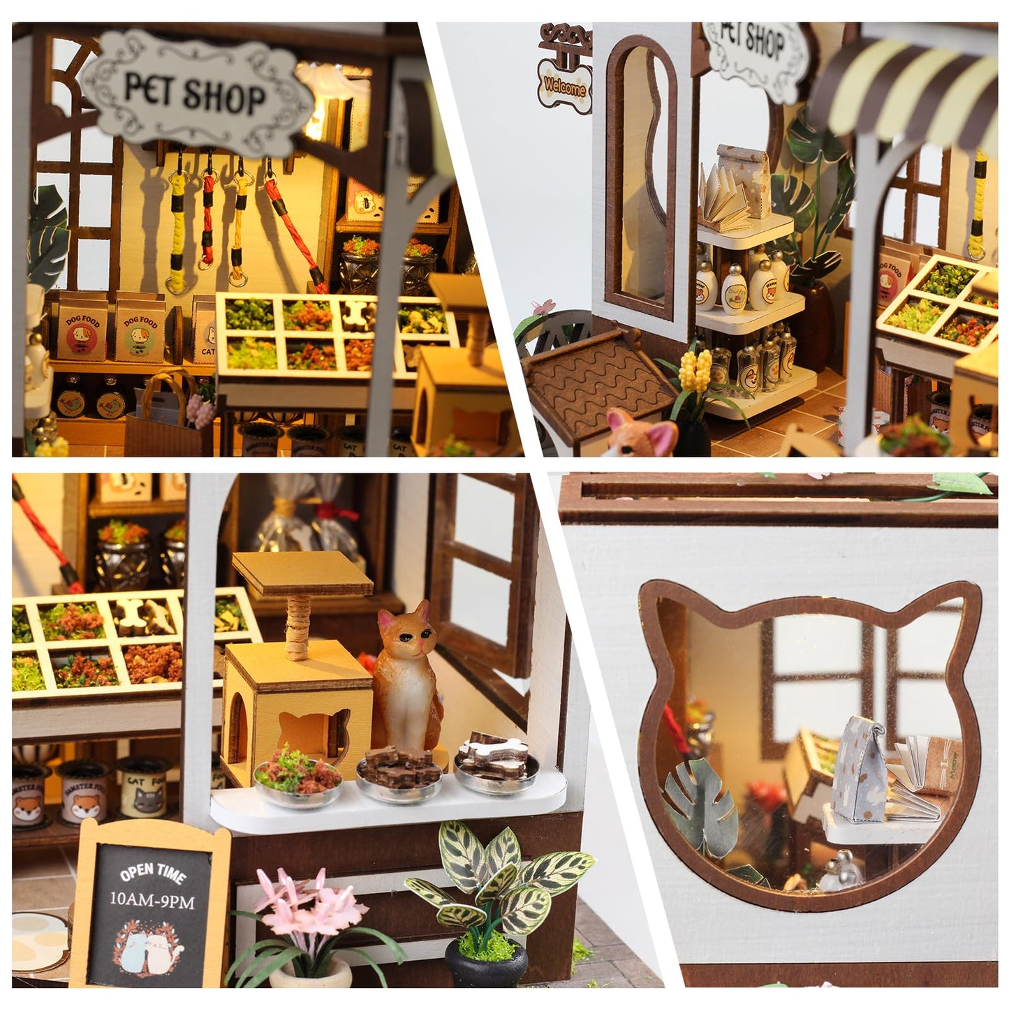 FLYNOVA DIY Miniature House Kit with LED — Pet Shop Dollhouse for Adults & Teens