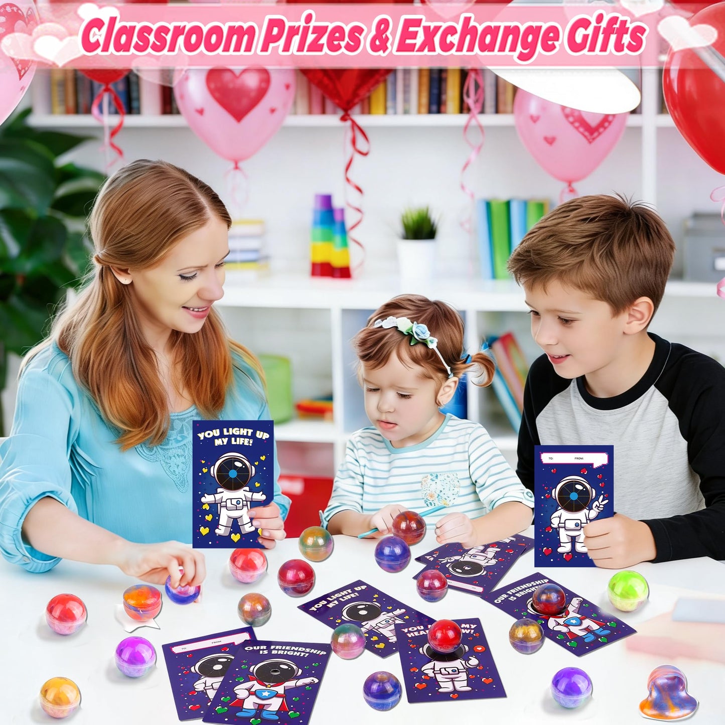 FLYSNK 28-Pack Galaxy Slime Valentines Day Cards for Kids — Classroom Gift Set