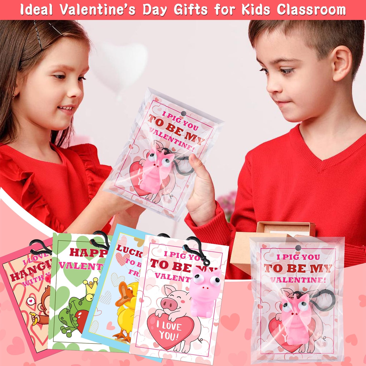 FLYSNK 28-Pack Valentines Cards for Kids | Classroom Gift Set with Animal Keychains