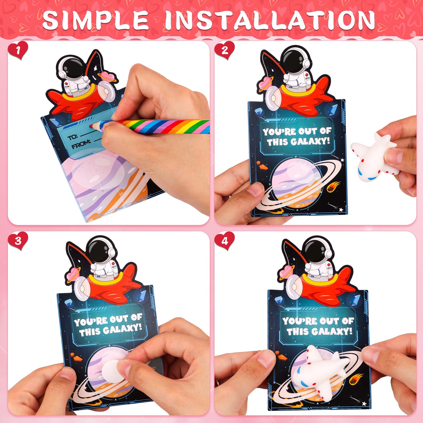 FLYSNK 28-Pack Galaxy Mochi Valentines Cards & Fidget Toys for Kids