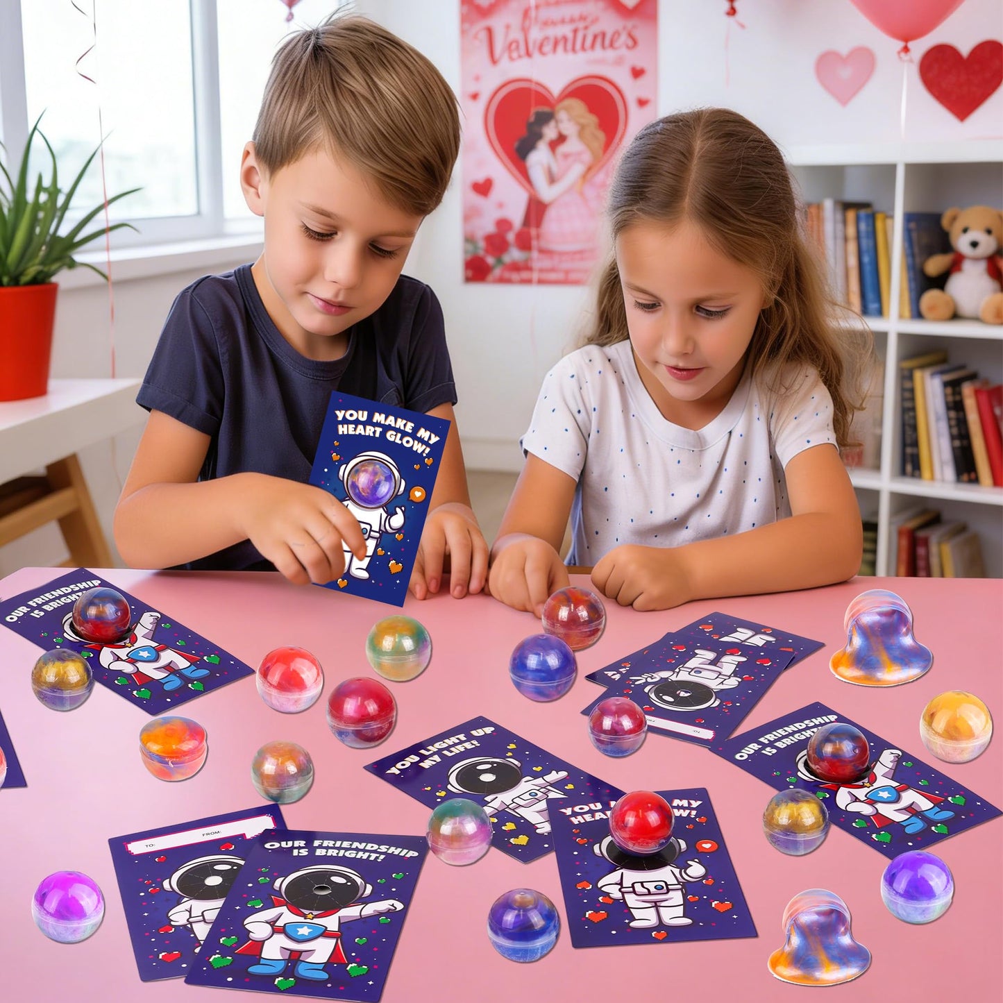 FLYSNK 28-Pack Galaxy Slime Valentines Day Cards for Kids — Classroom Gift Set