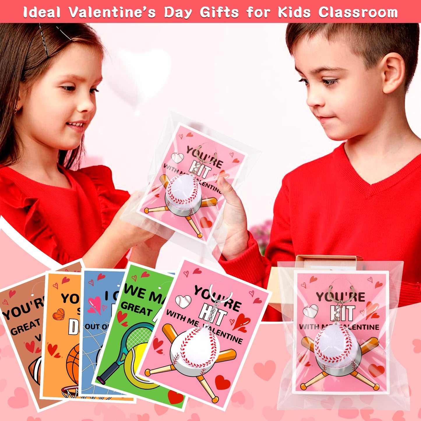 FLYSNK 30-Pack Valentines Cards with Stress Ball Keychains — Sports-Themed Classroom Valentines & Party Favors