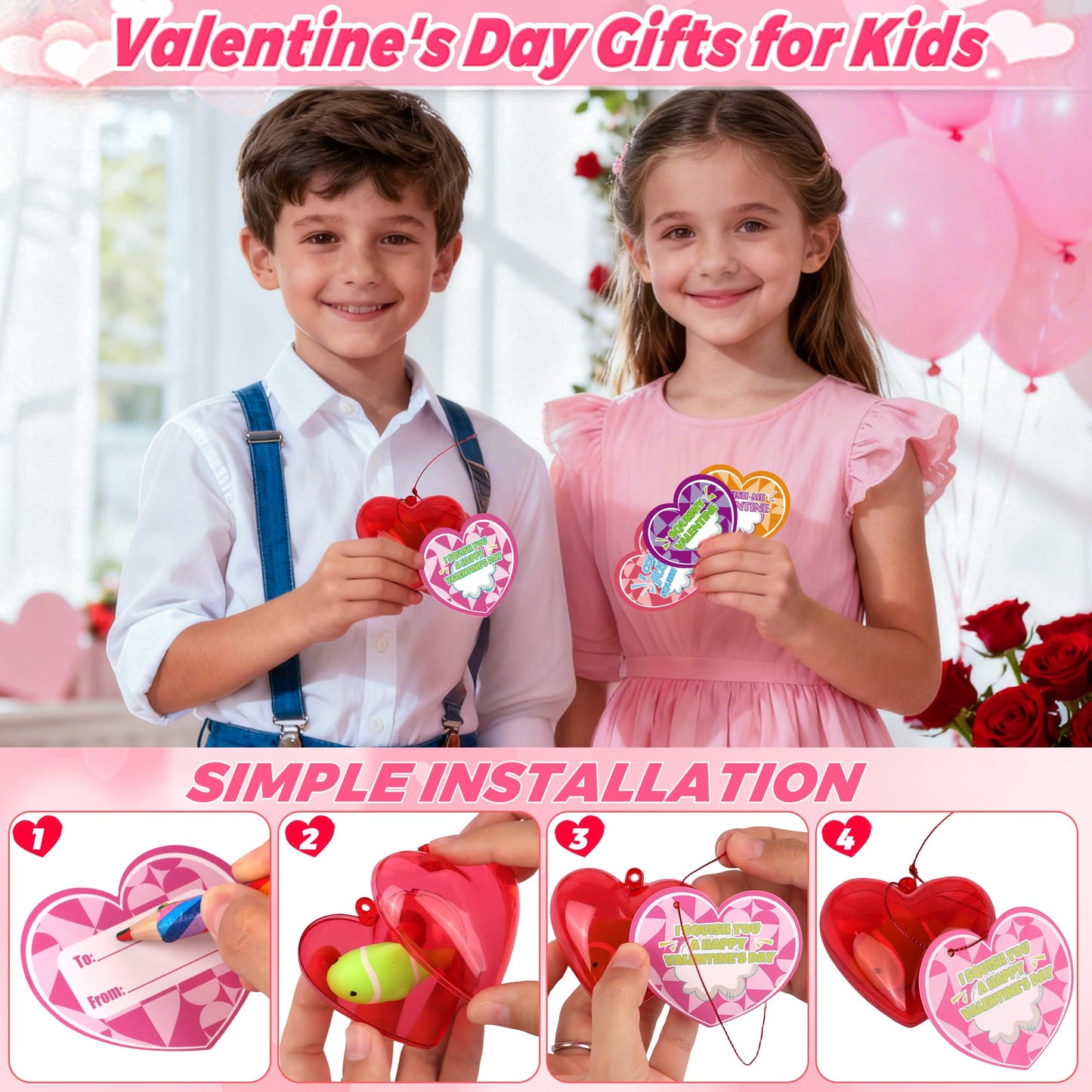 FLYSNK 28 Pack Mochi Squishes Valentines Day Cards for Kids – Classroom Gifts, Exchange Cards & Party Favors
