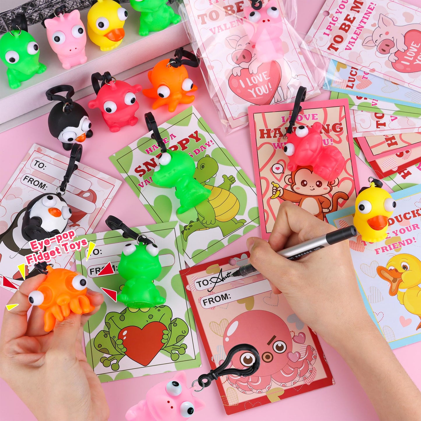FLYSNK 28-Pack Valentines Cards for Kids | Classroom Gift Set with Animal Keychains