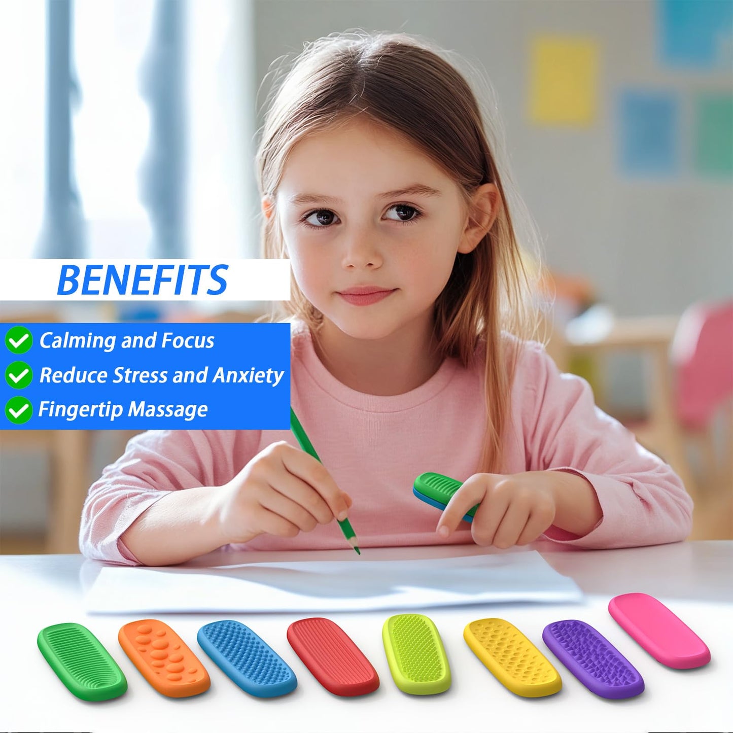 FNASKLEI Fidget Toys: Calm Strips & Worry Stones — 8-Pack