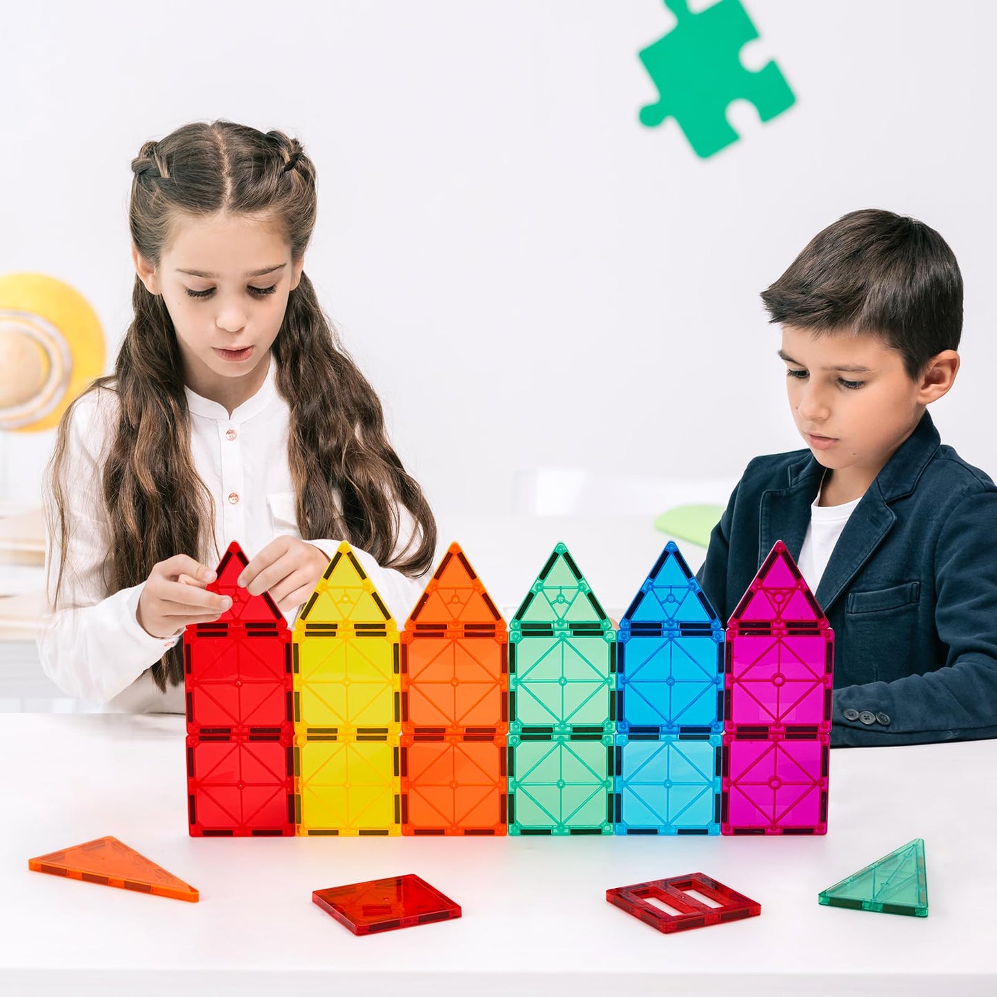 FNJO Magnetic Tiles 110PCS – STEM Building Set for Kids