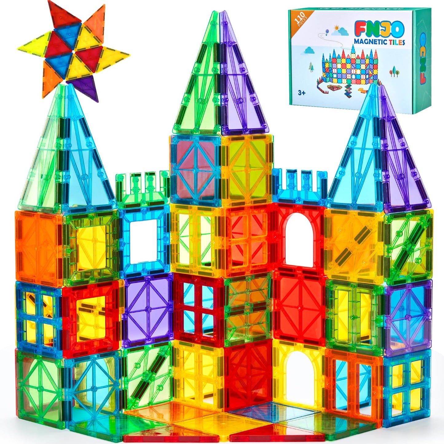 FNJO Magnetic Tiles 110PCS – STEM Building Set for Kids