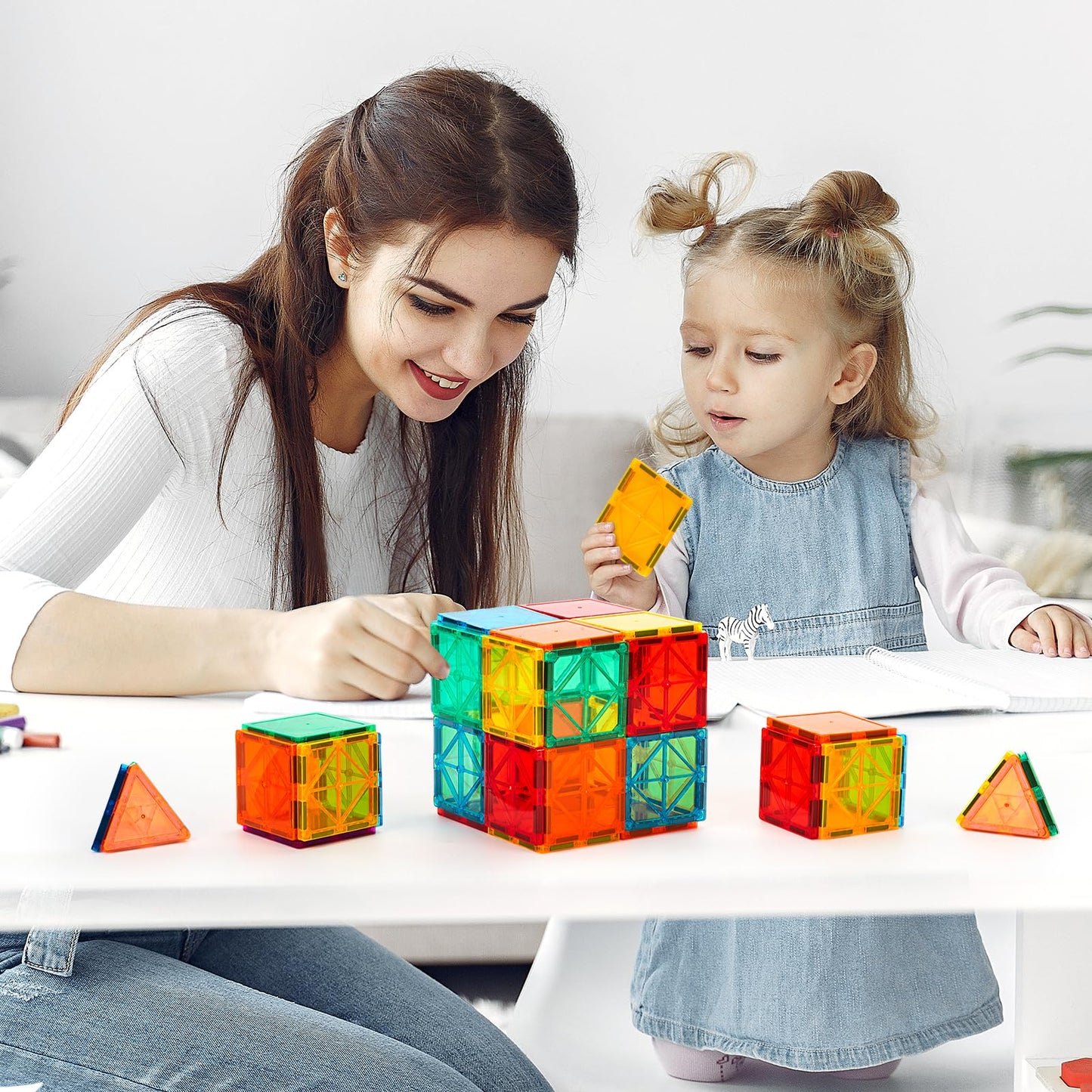 FNJO Magnetic Tiles 100PCS – STEM Building Toy Set for Kids and Classrooms