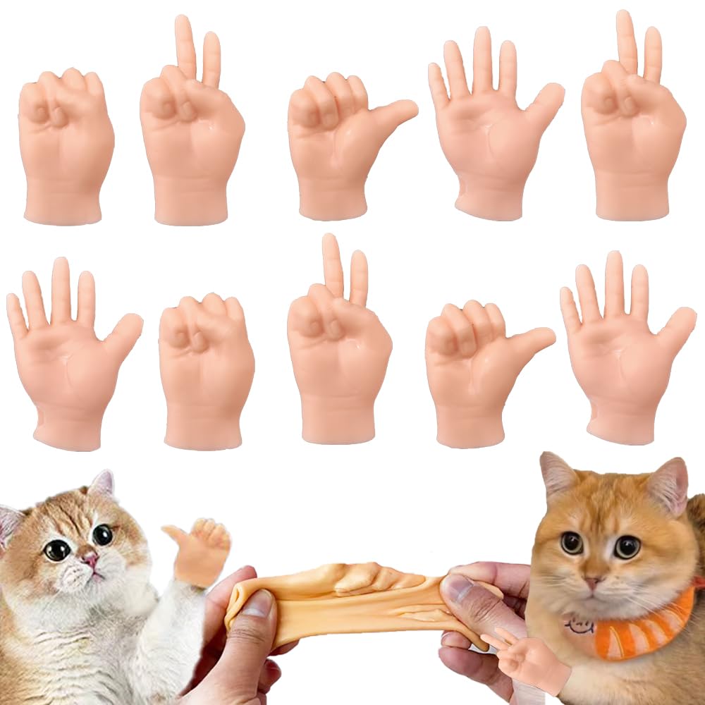 fnqiank 10 PCS Mini Hands for Cats – Realistic Finger Puppets for Puppet Shows