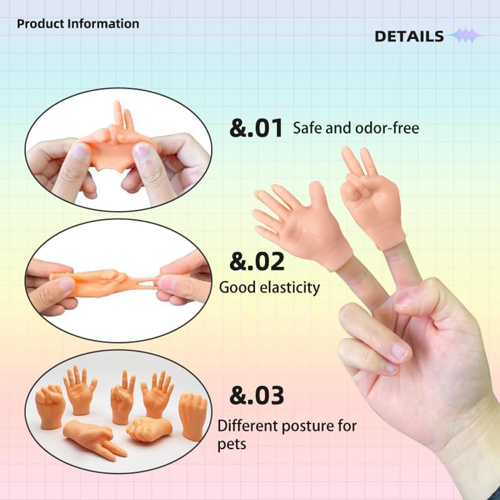 fnqiank 10 PCS Mini Hands for Cats – Realistic Finger Puppets for Puppet Shows