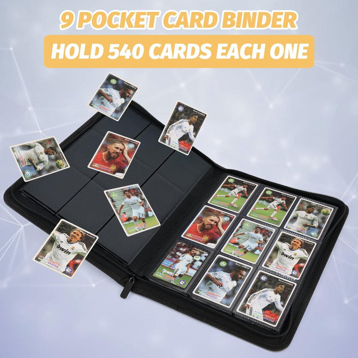 Foalgo 9 Pocket Card Binder – Premium Zip Trading Card Binder, 540 Double-Sided Pockets, Collector Album (Black)