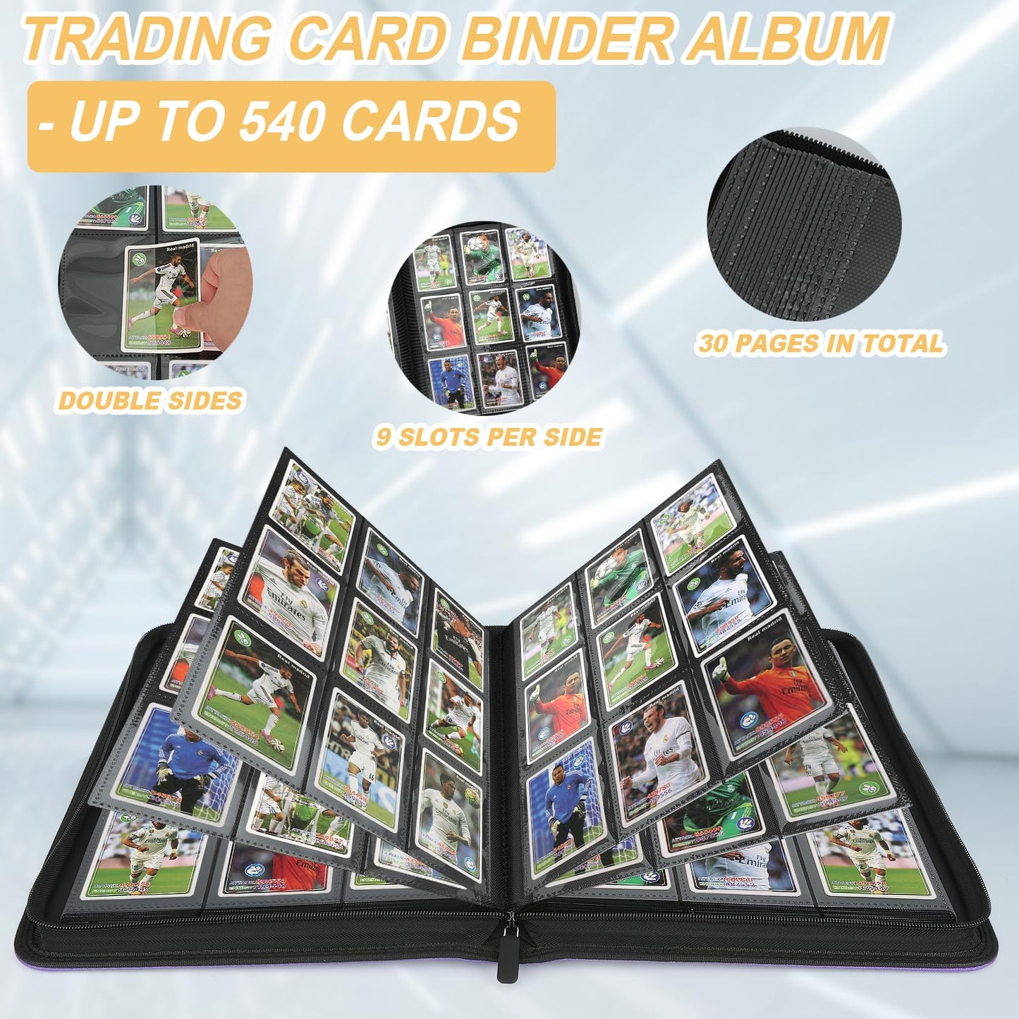 Foalgo 9 Pocket Card Binder – Holds 540 Cards | Premium Zip Trading Card Album