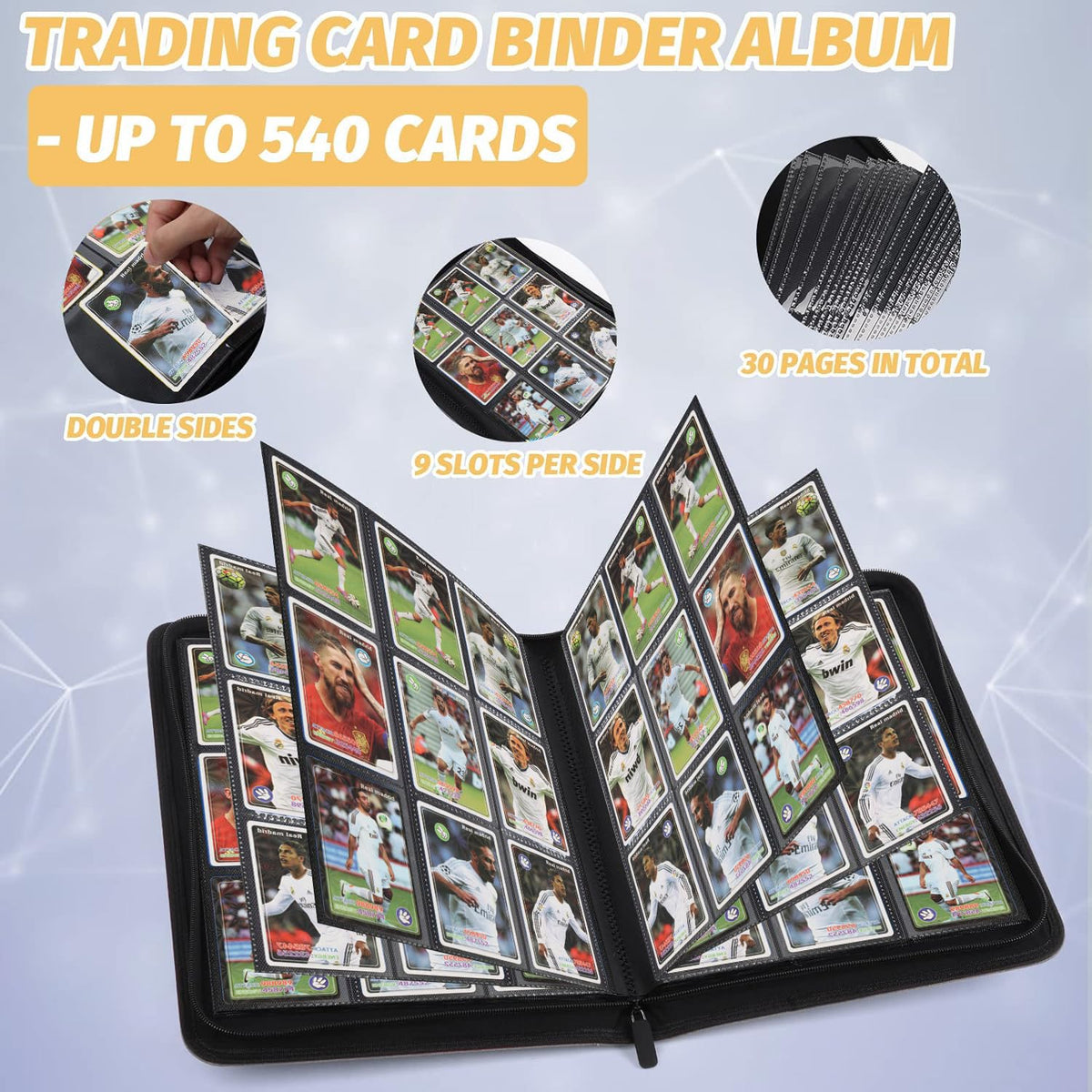 Foalgo 9 Pocket Card Binder – Premium Zip Trading Card Binder, 540 Double-Sided Pockets, Collector Album (Black)
