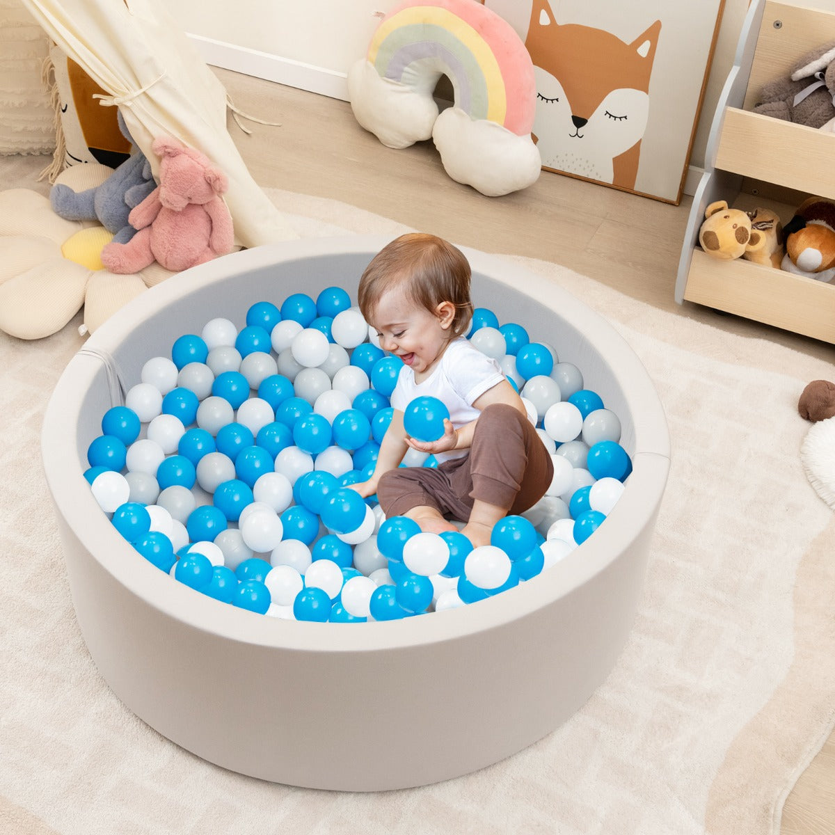 90 x 30cm Soft Round Ball Pool for Toddlers & Baby with 200 Ocean Balls and Storage Bag-Pink