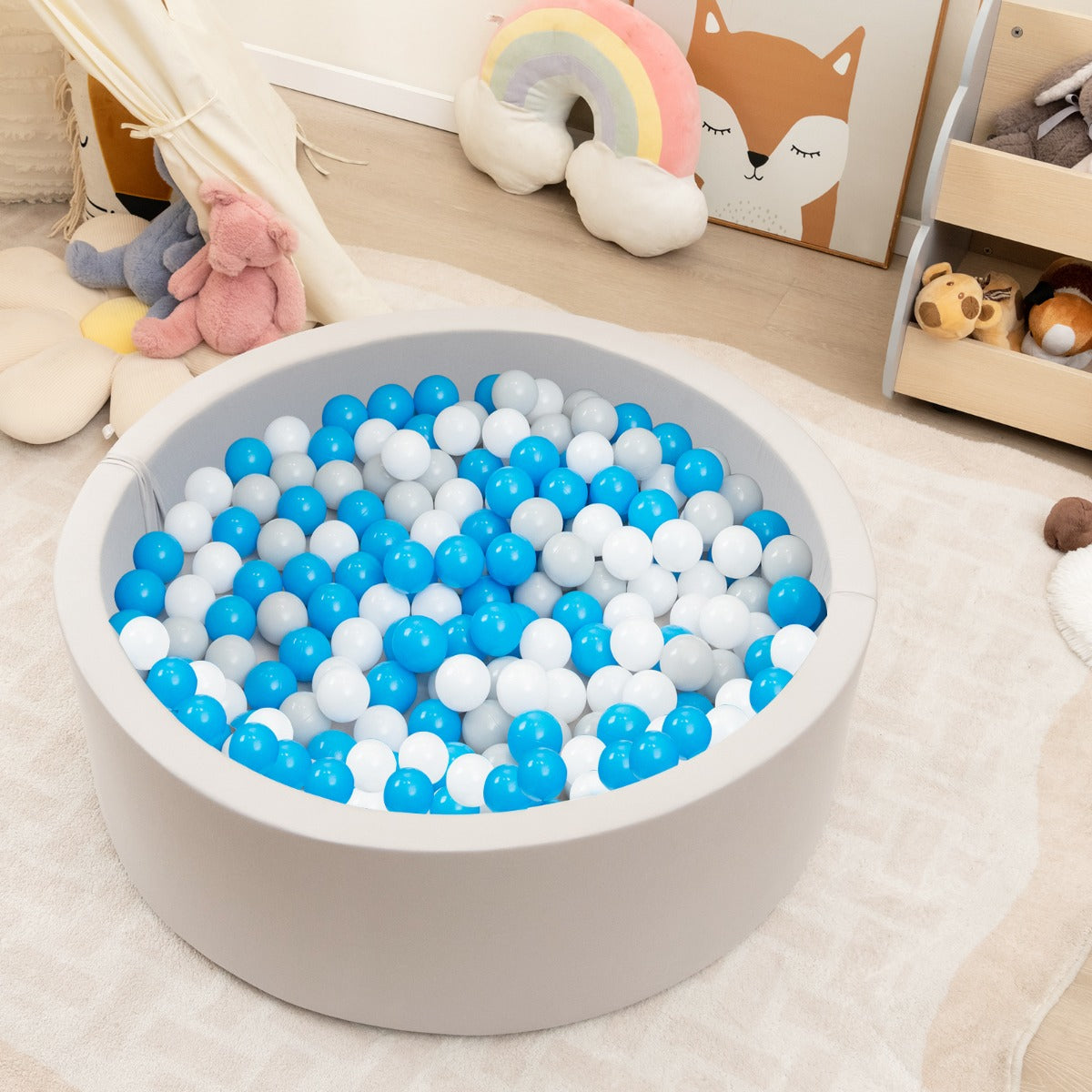 90 x 30cm Soft Round Ball Pool for Toddlers & Baby with 200 Ocean Balls and Storage Bag-Pink