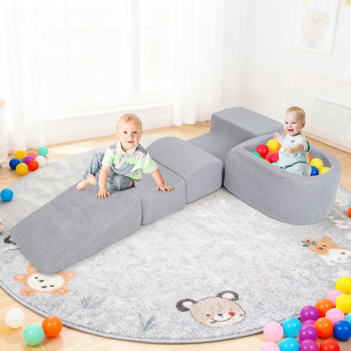 5-Piece Climb and Crawl Soft Play Set Foam Climbing Blocks-Beige