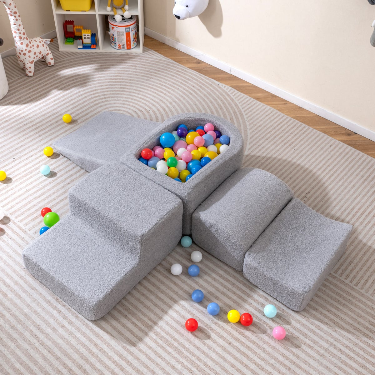 5-Piece Climb and Crawl Soft Play Set Foam Climbing Blocks-Beige