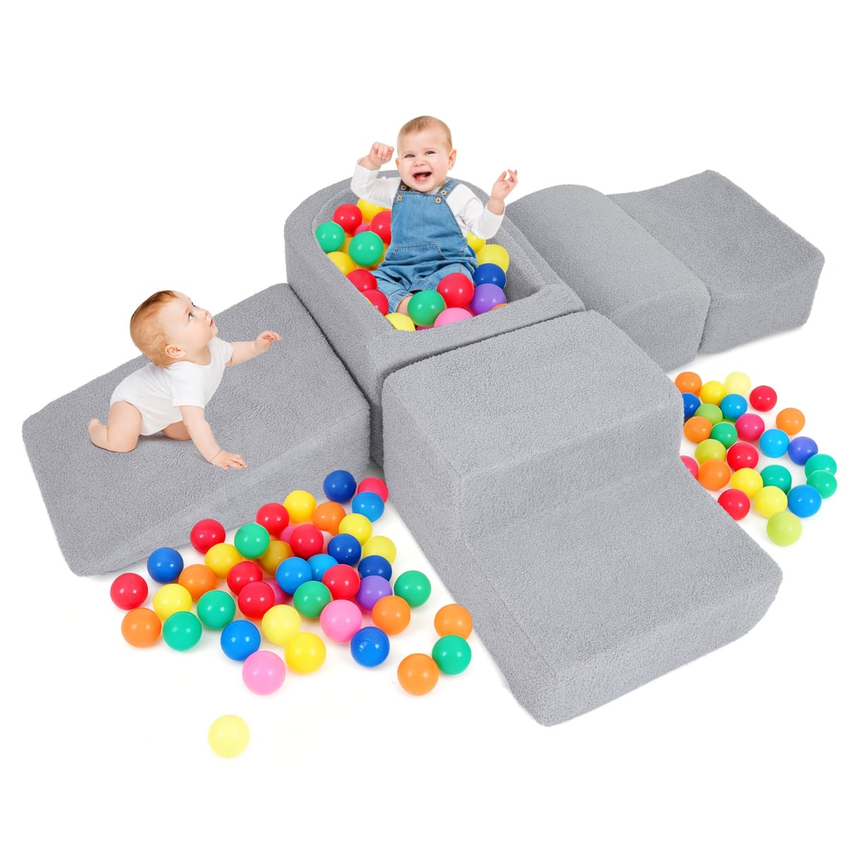 5-Piece Climb and Crawl Soft Play Set Foam Climbing Blocks-Beige