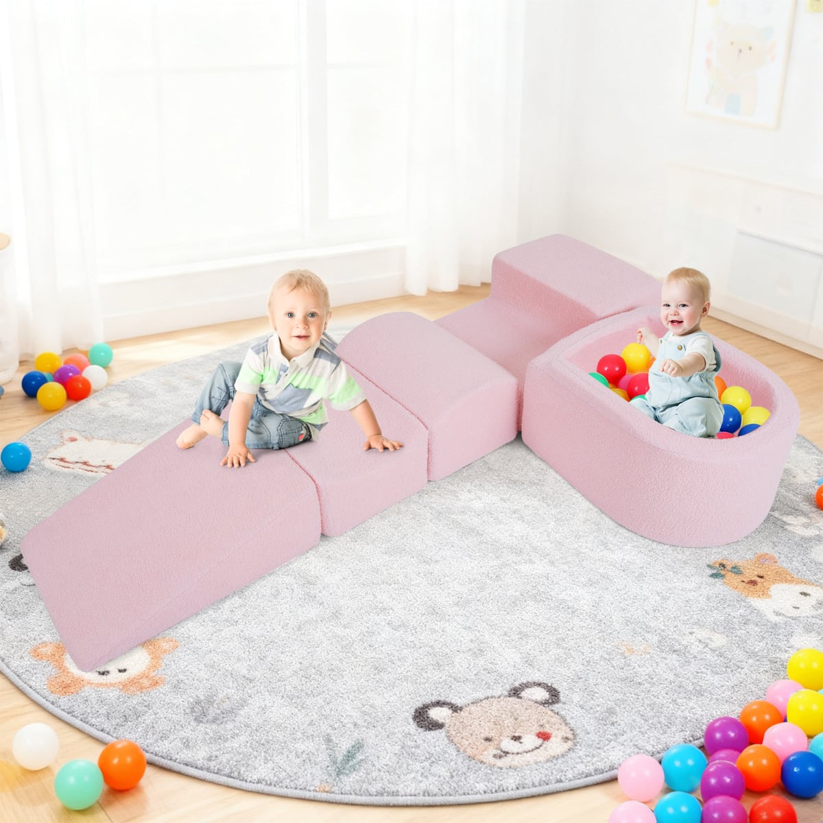 5-Piece Climb and Crawl Soft Play Set Foam Climbing Blocks-Beige