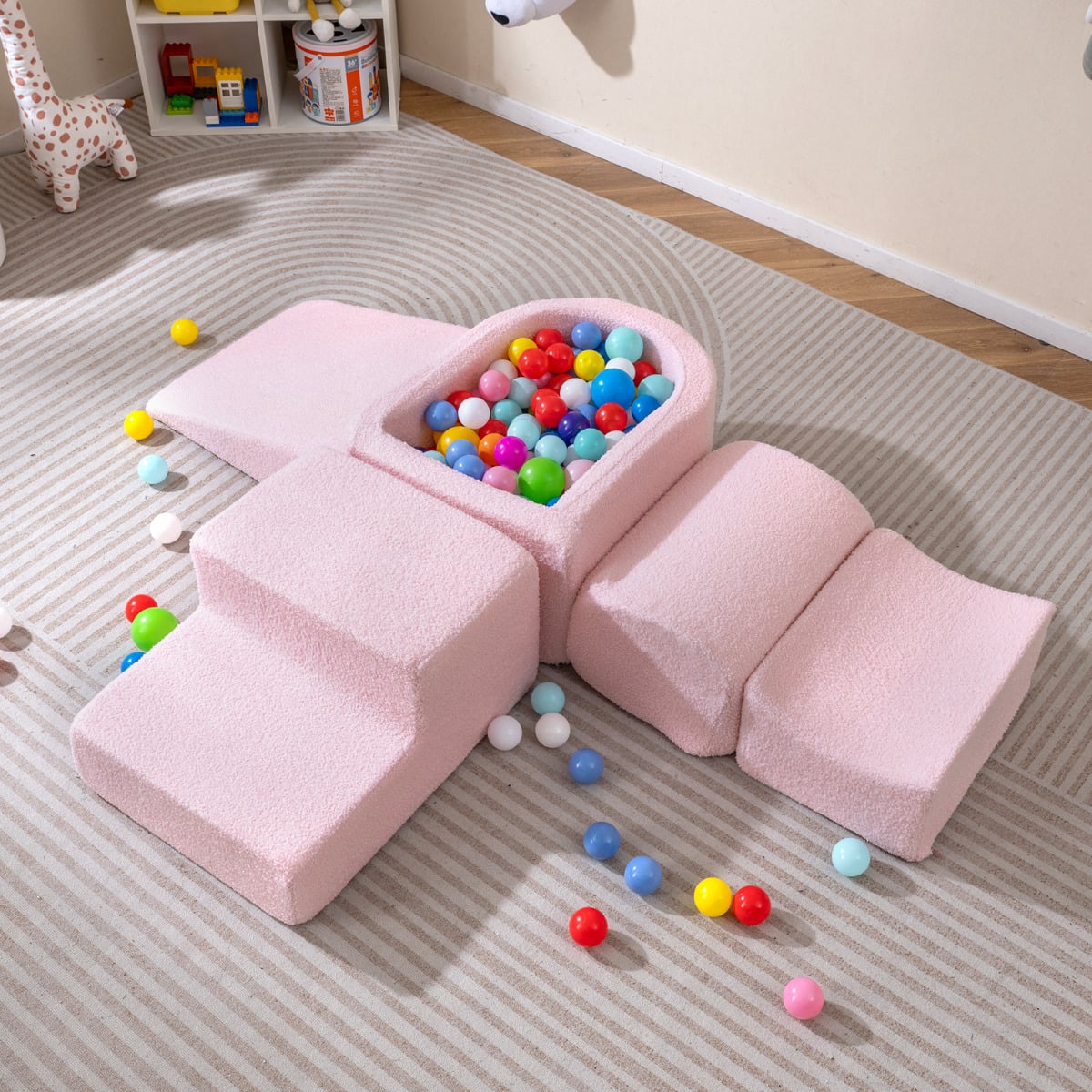 5-Piece Climb and Crawl Soft Play Set Foam Climbing Blocks-Beige