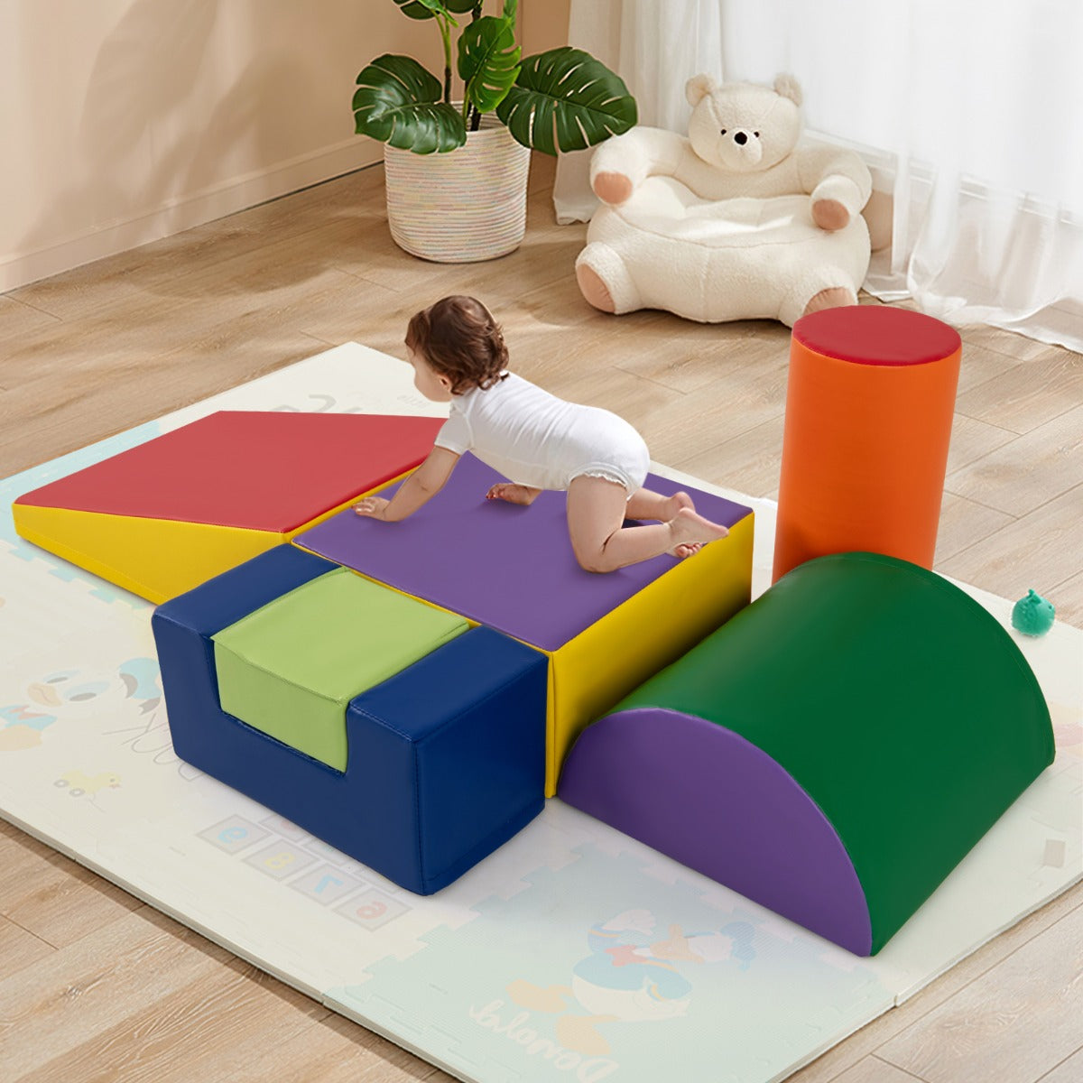 Foam Climbing Blocks with PU Cover for 1-3 Toddlers-Blue