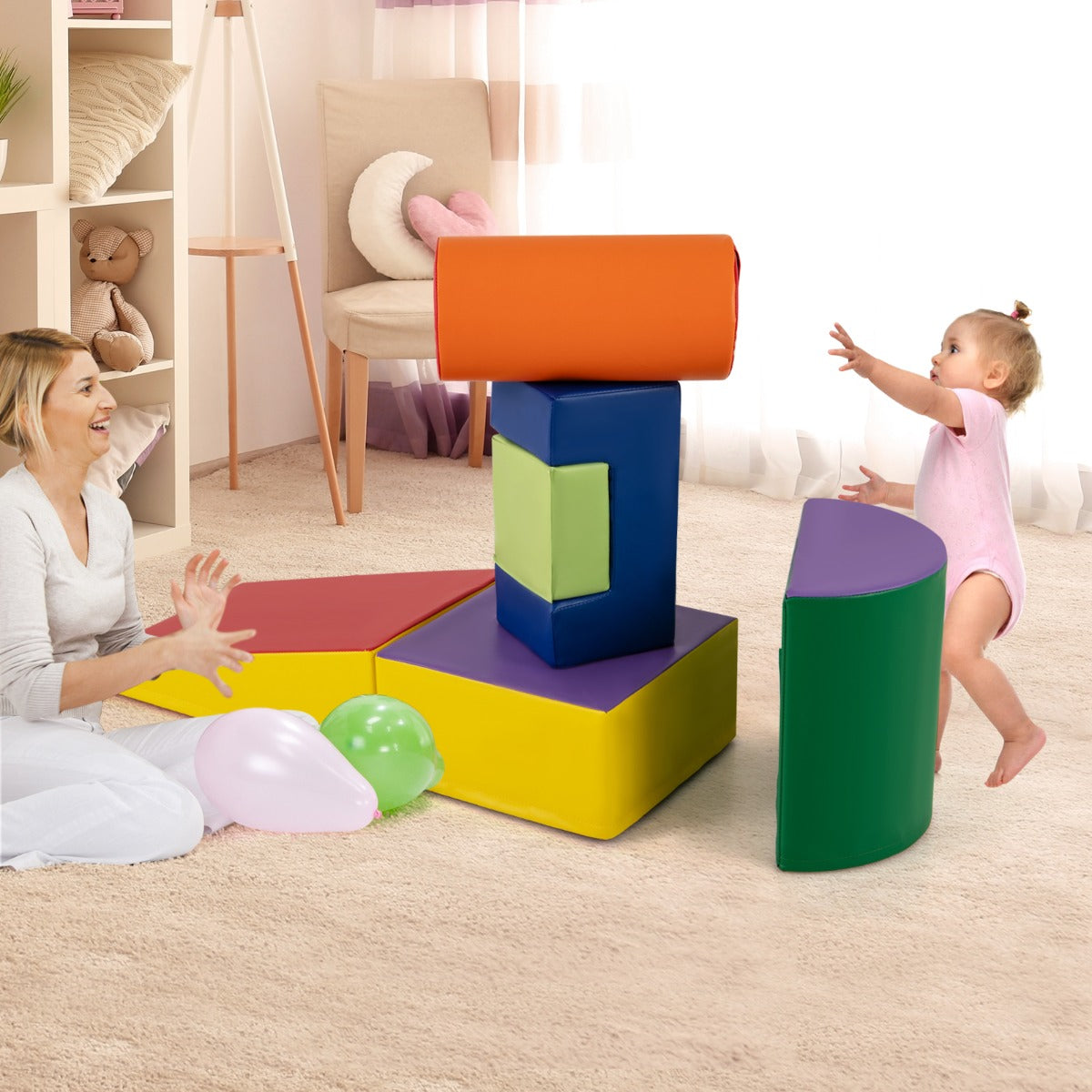 Foam Climbing Blocks with PU Cover for 1-3 Toddlers-Blue