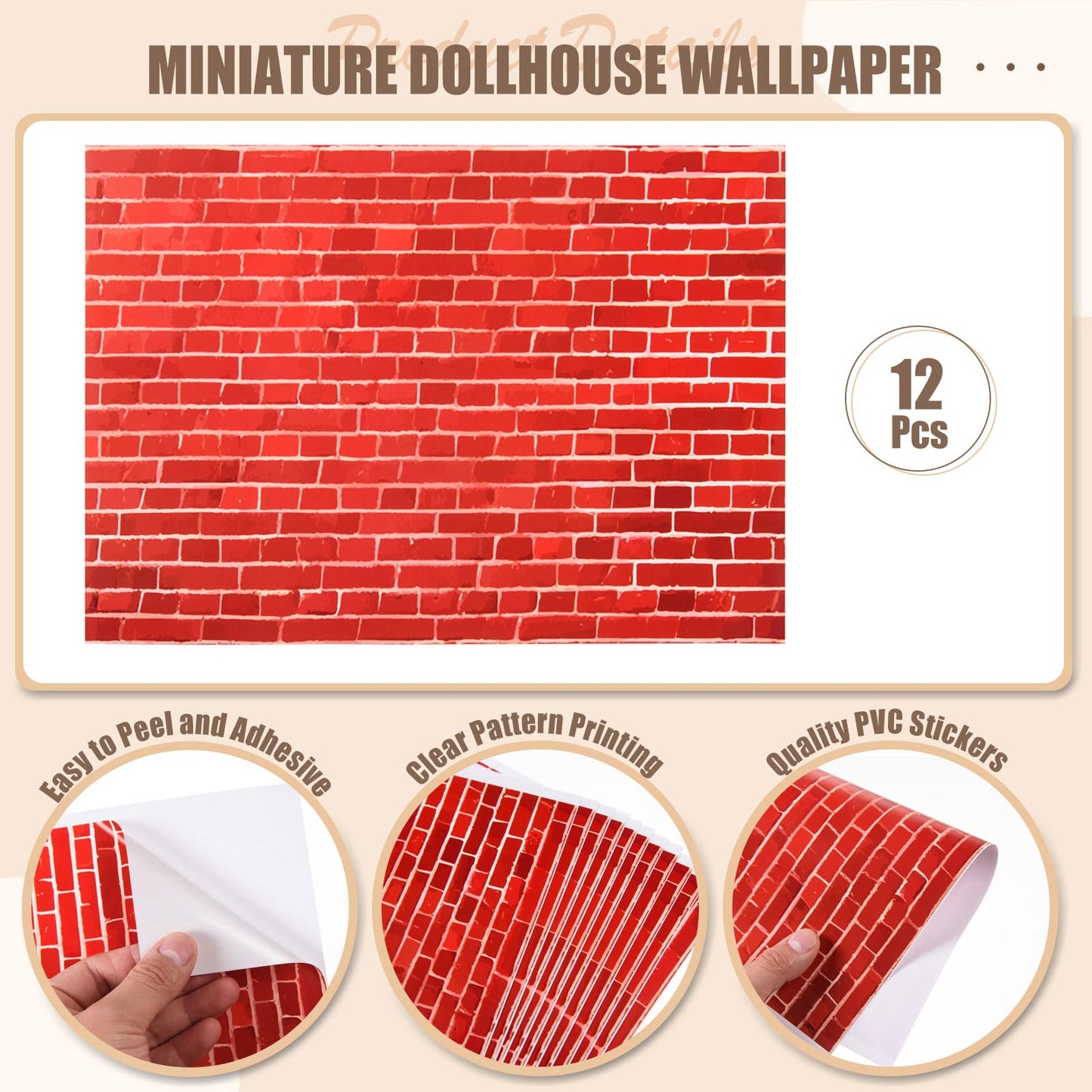 FOBSME 12 Sheets Miniature Dollhouse Wallpaper & Flooring – Self-Adhesive PVC Wall Tiles, 8.27 x 11.69 in, 4 Styles