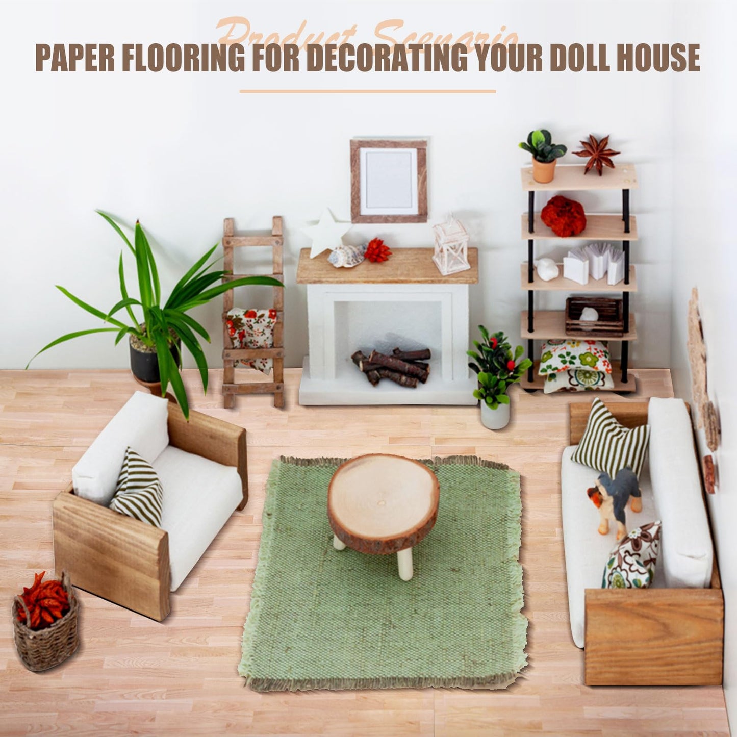 FOBSME 12 Sheets Miniature Dollhouse Wallpaper & Flooring – Self-Adhesive PVC Wall Tiles, 8.27 x 11.69 in, 4 Styles