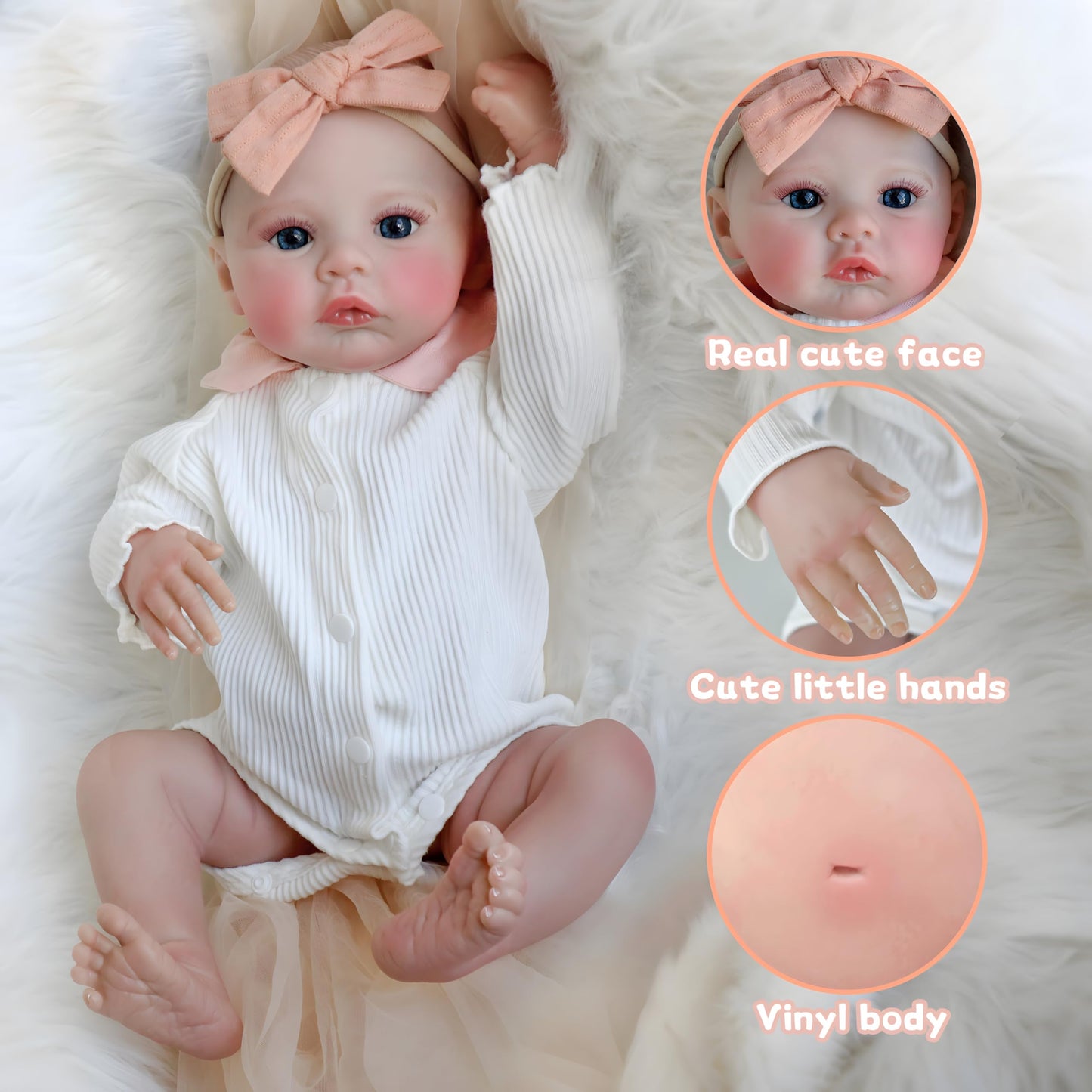 FOCKOF Realistic Reborn Baby Doll – 18-Inch Lifelike Girl with Accessories for 3+ Years