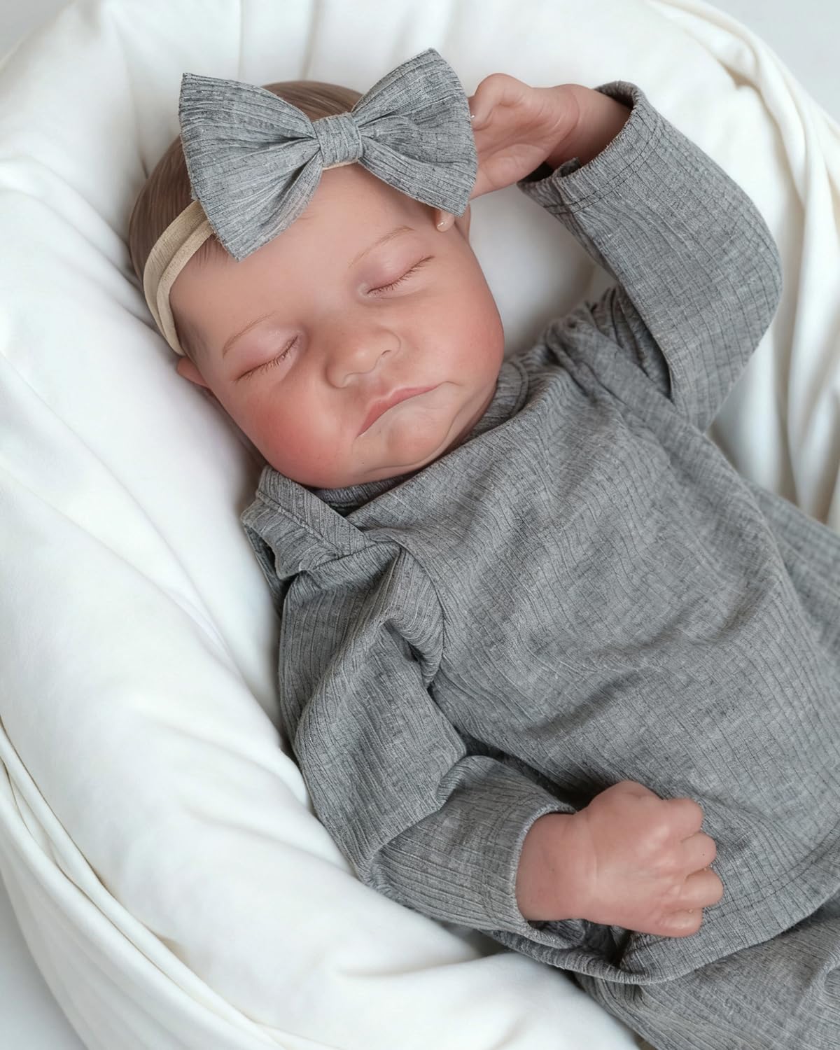FOCKOF Realistic Reborn Baby Doll Girl - 17-Inch Gray Vinyl, Poseable with Accessories (Ages 3+)