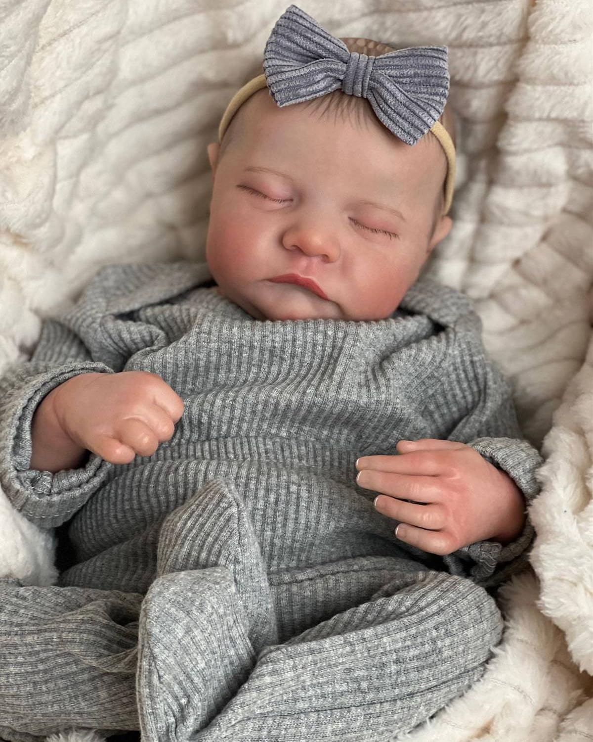 FOCKOF Realistic Reborn Baby Doll Girl - 17-Inch Gray Vinyl, Poseable with Accessories (Ages 3+)